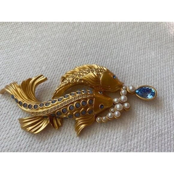 RARE VTG. 1990'S ELIZABETH TAYLOR FOR AVON "SEA SHIMMER" KOI FISH BROOCH SIGNED. - Picture 2 of 4